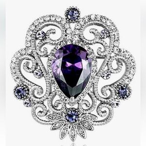 NWOT Elegant Silver and Purple amethyst cz Brooch